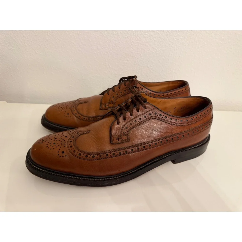 Nettleton Vintage Brown Pebble Grain Leather Wingtip Brogue Derby Shoes 13 C